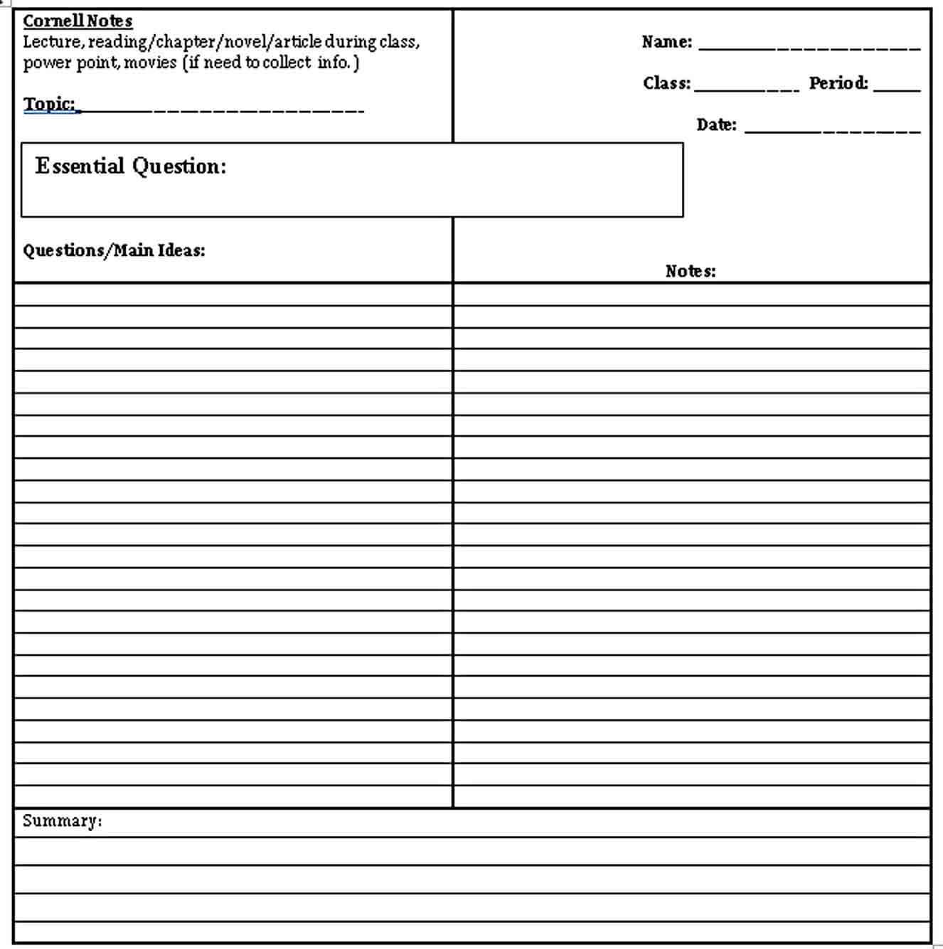 Blank Cornell Note Template