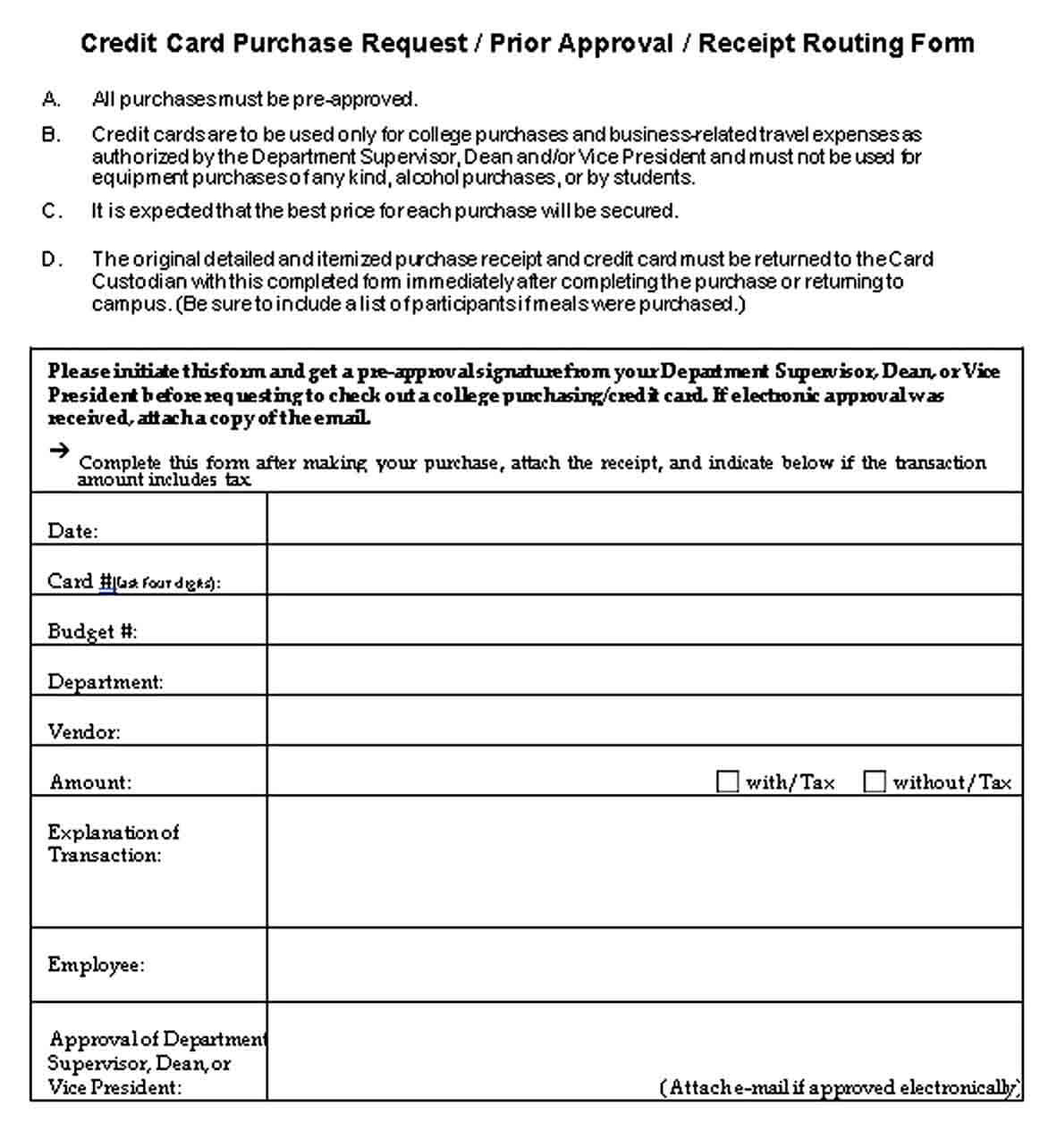 Credit Card Purchase Receipt Form 1