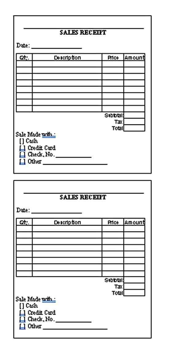 Printable Sales Receipt Tempalte in PDF