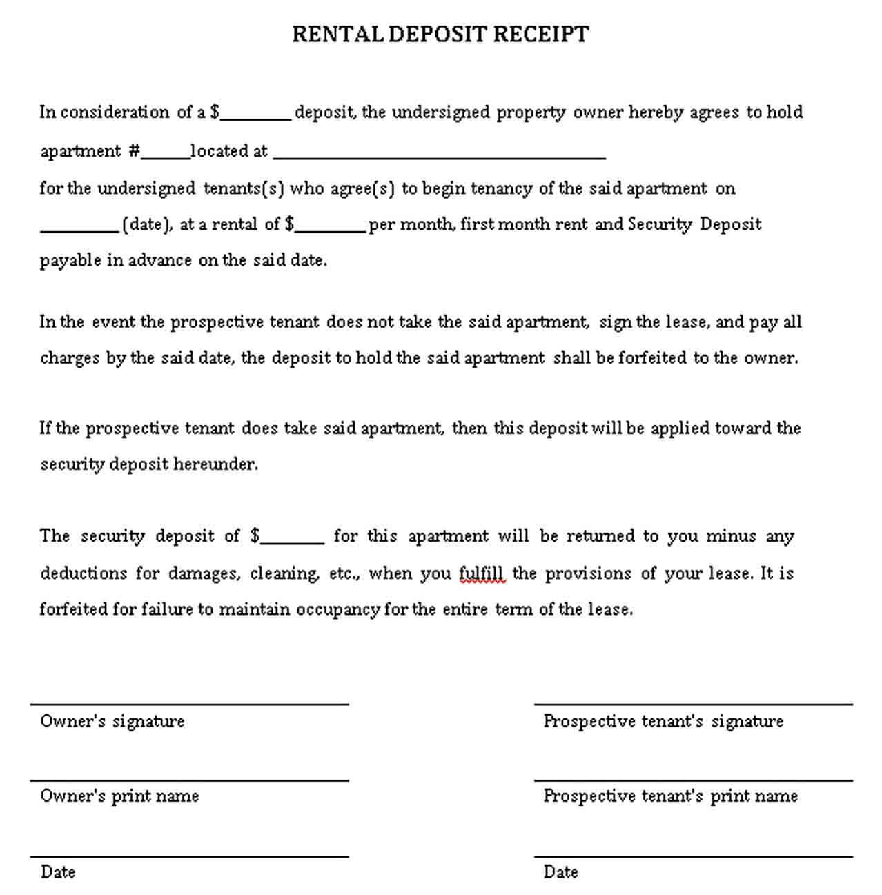 Rental Deposit Receipt PDF Download2