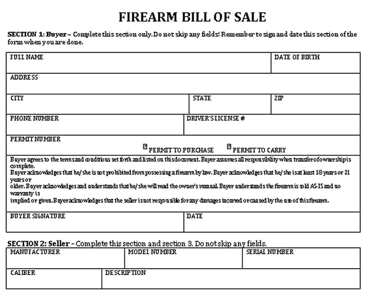 firearm bill of sale template free