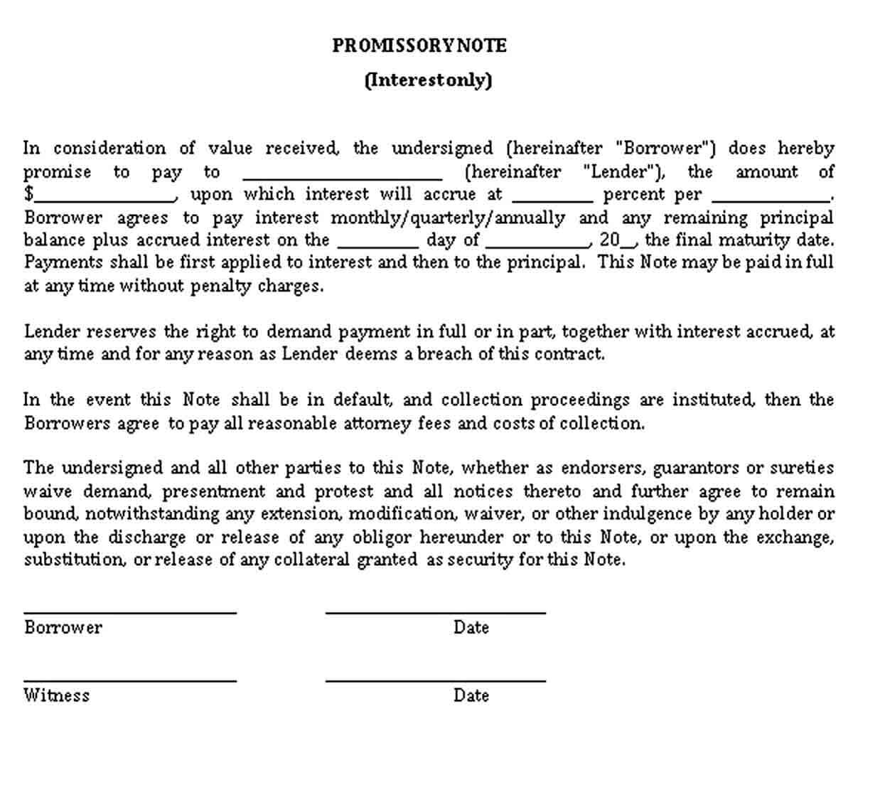 free printable blank promissory note