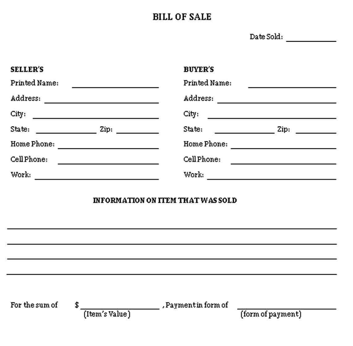 general bill of sale form 1