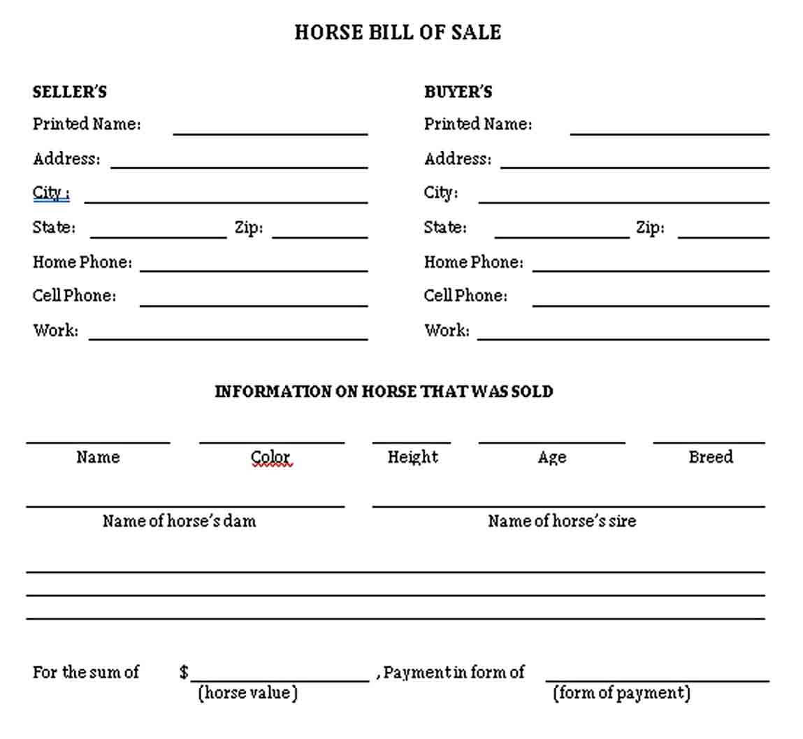 horse bill of sale template free 1