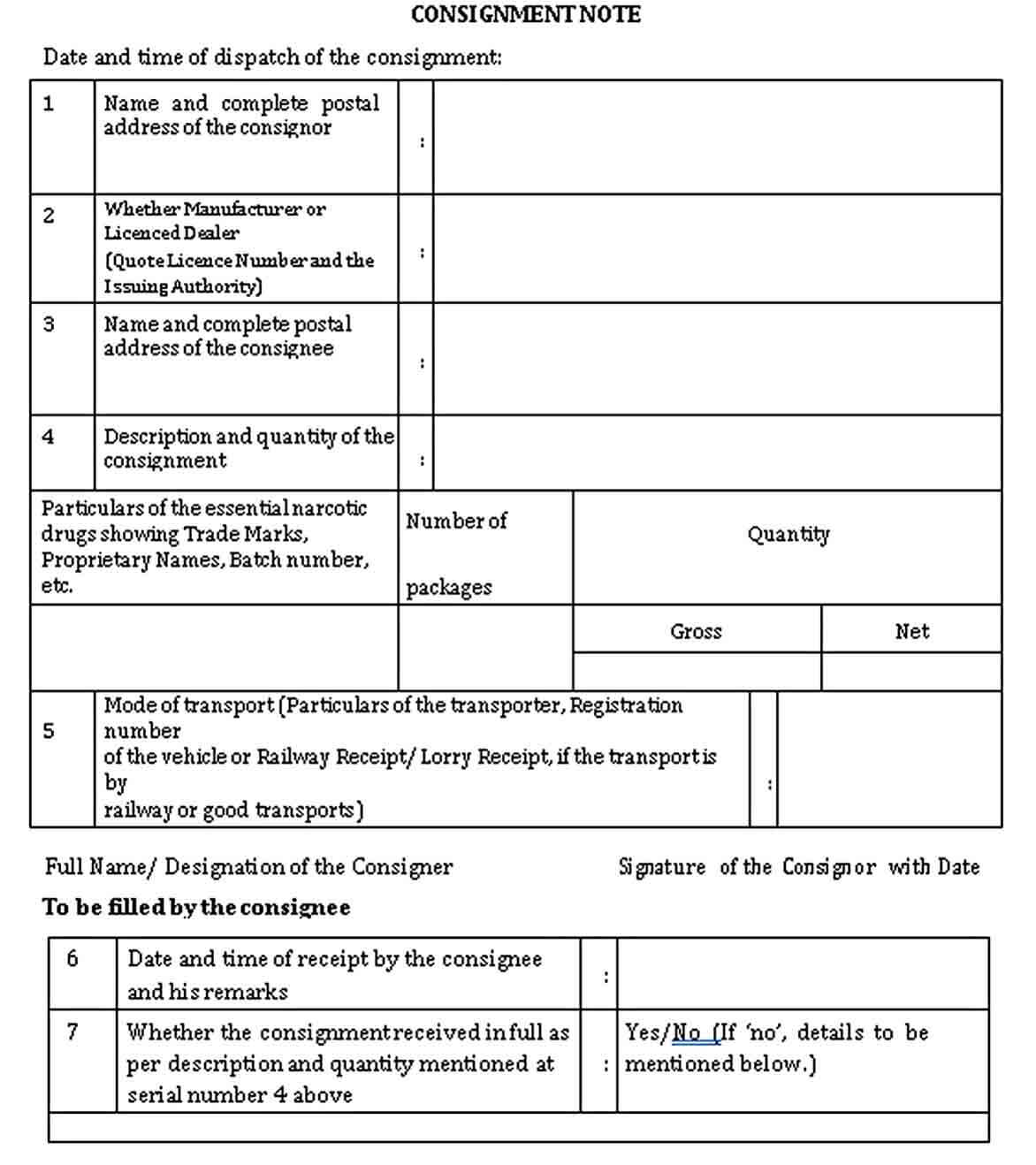 lorry cosignment form