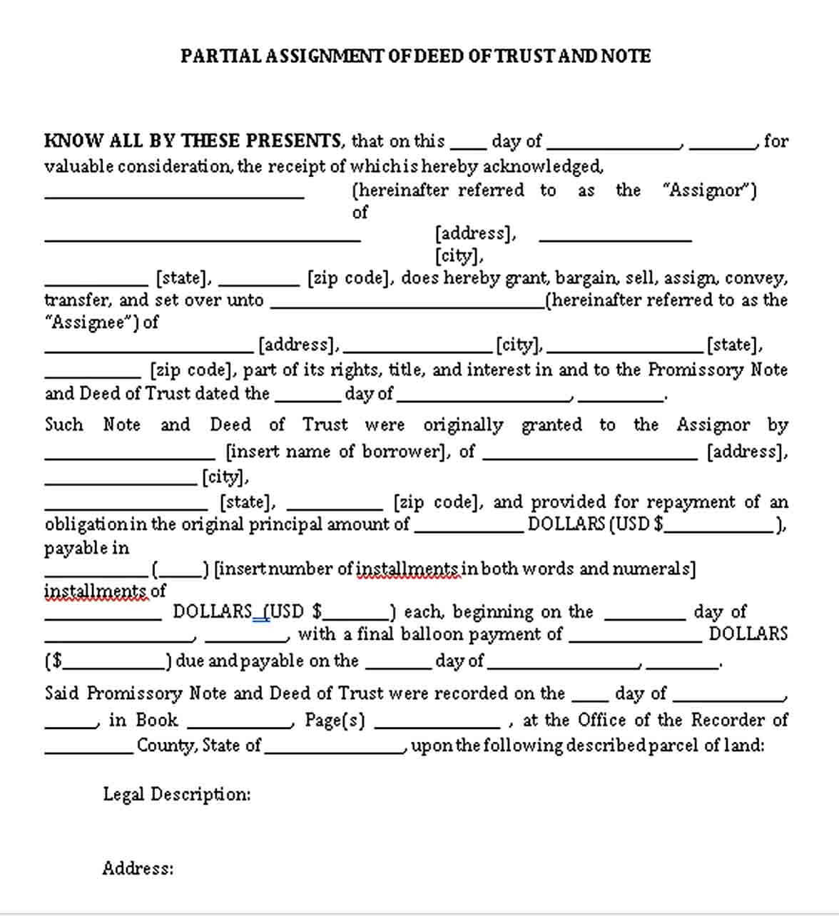 partial assignment of promissory note