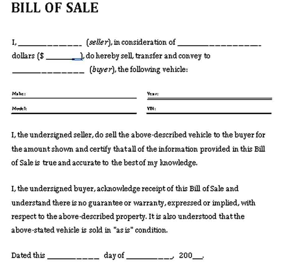 sample automobile bill of sale