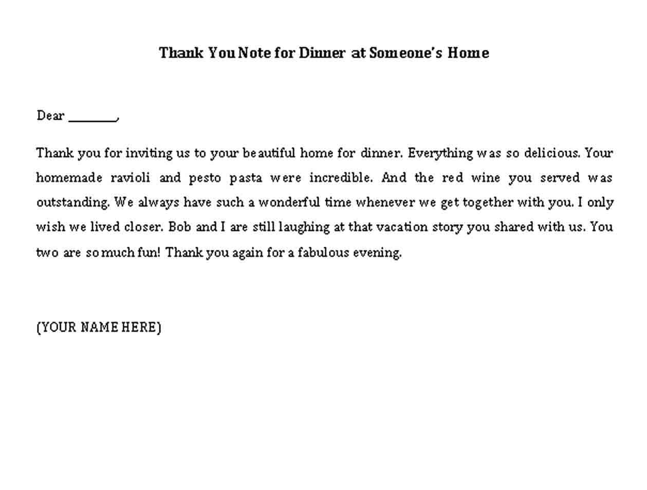thank you note for dinner at someones home