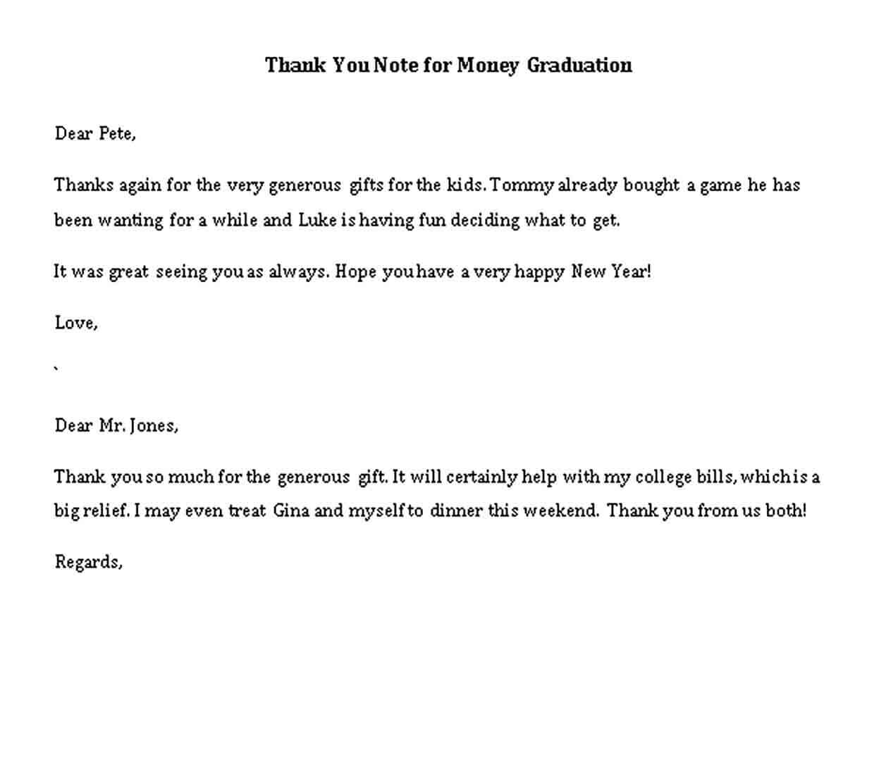 thank you note for money graduation