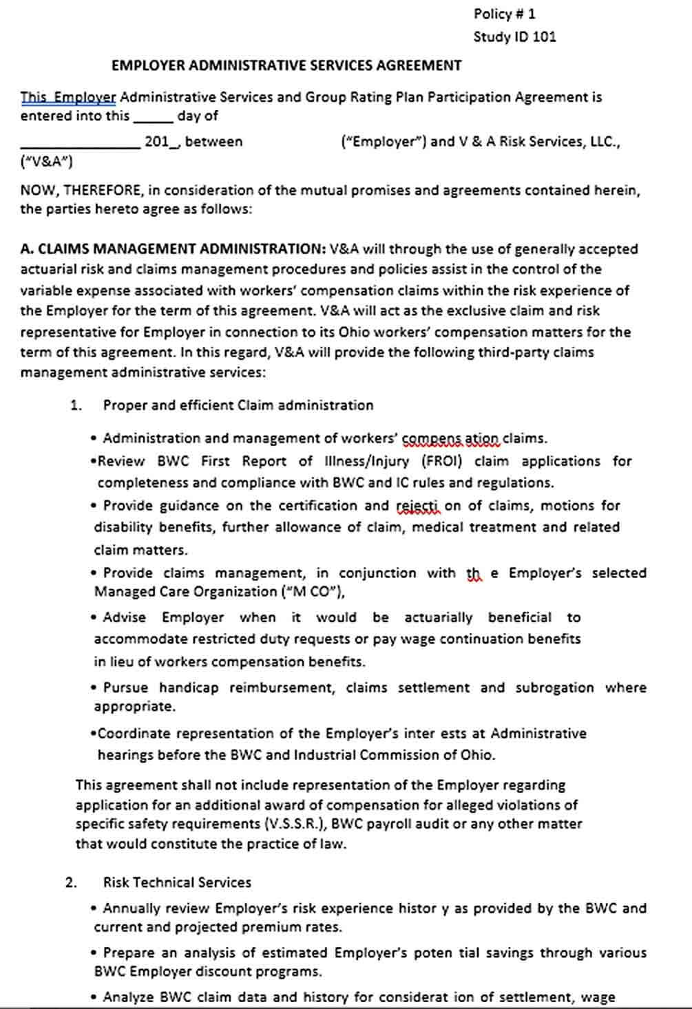 Employer Administrative Services Agreement Template