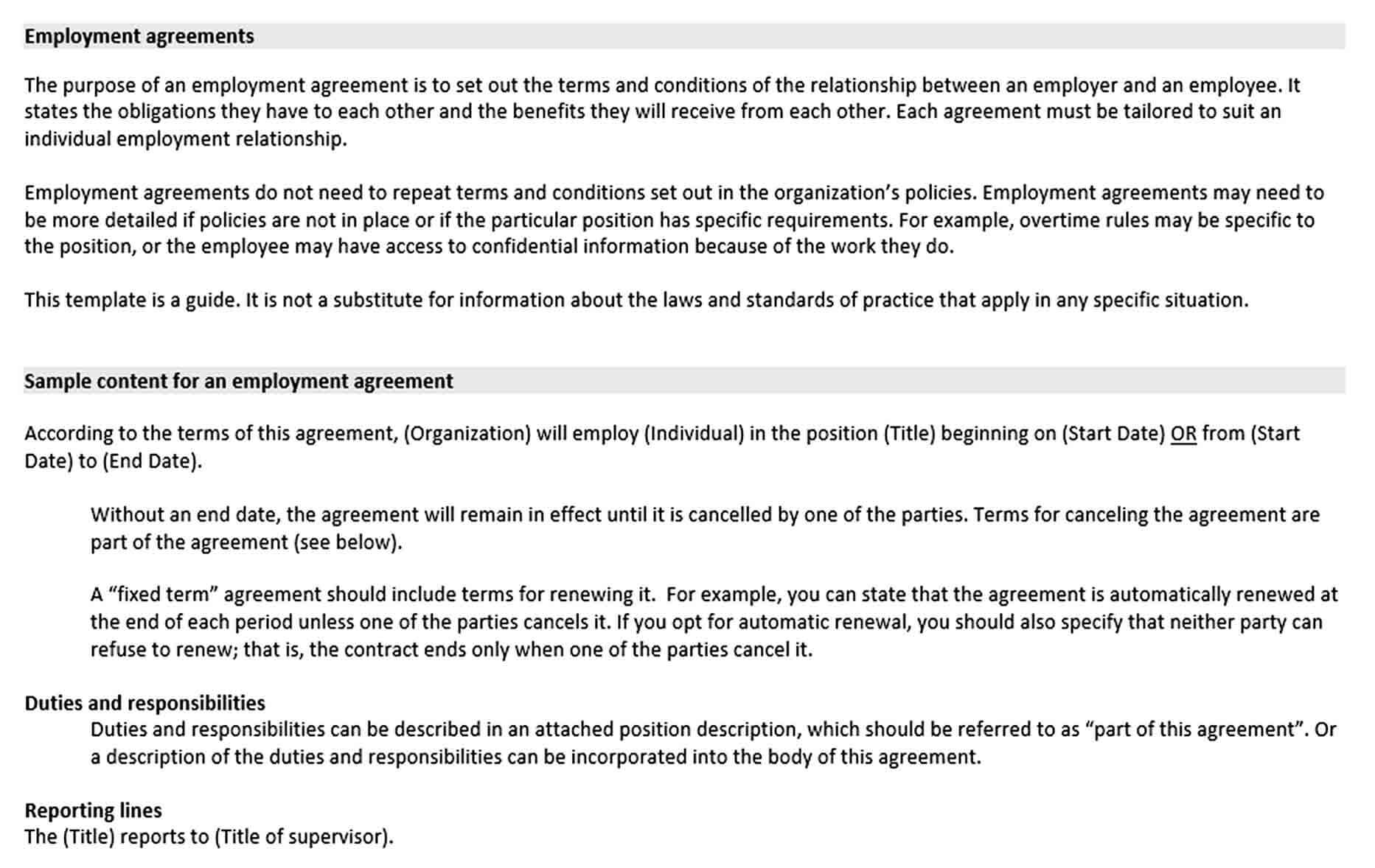 Sample Agreements To Employee Contract