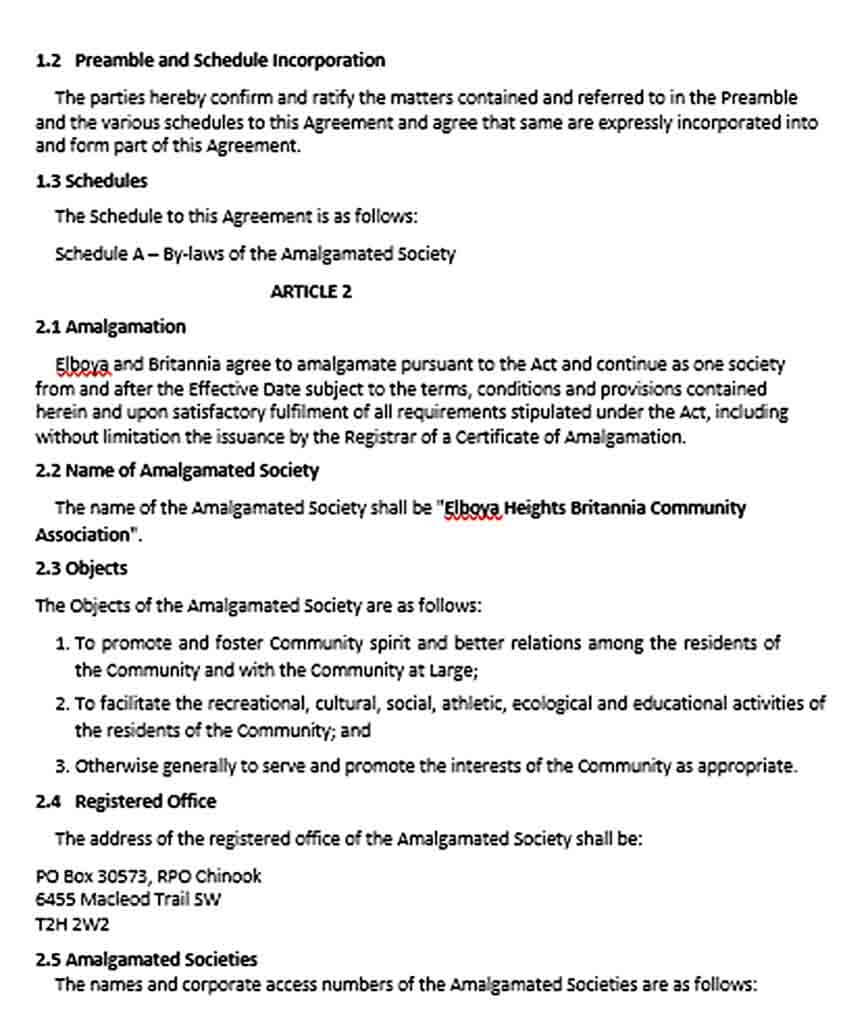Sample Amalgamation Agreement in PDF
