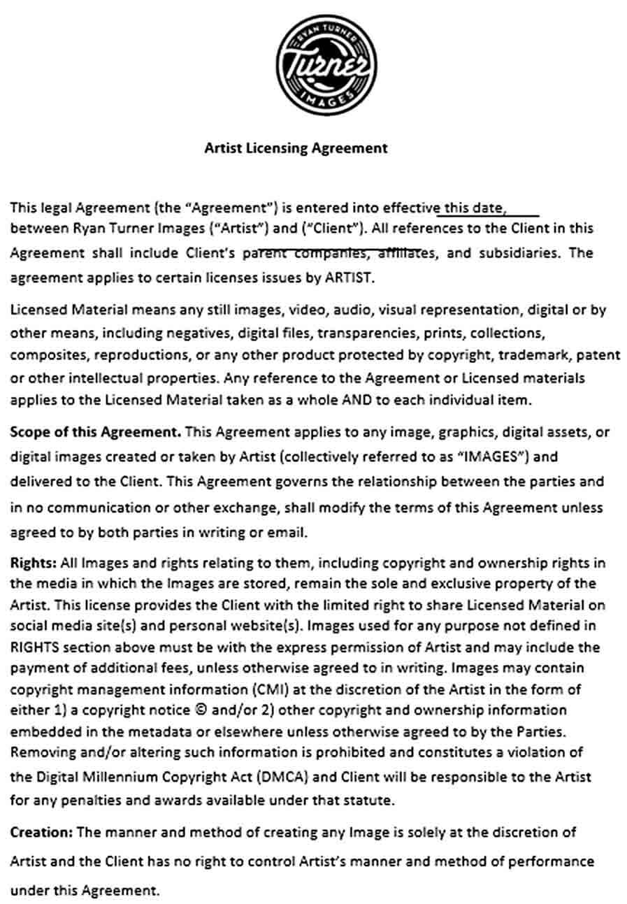 Sample Artist Licensing Agreement Template