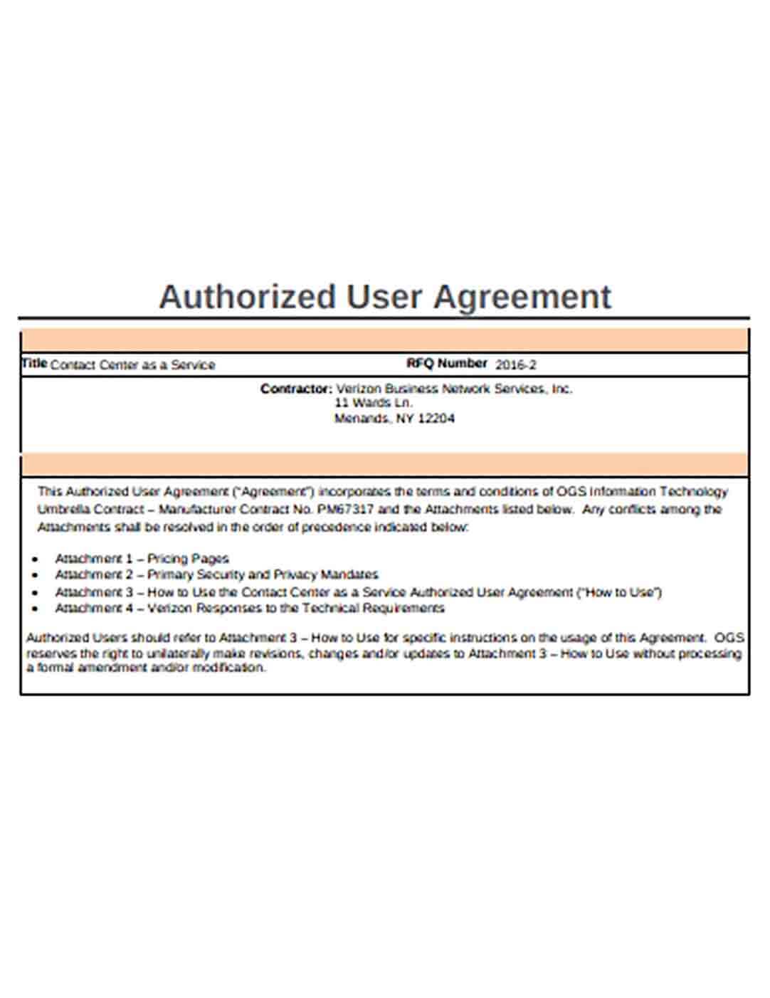 Sample Authorised Agreement Template
