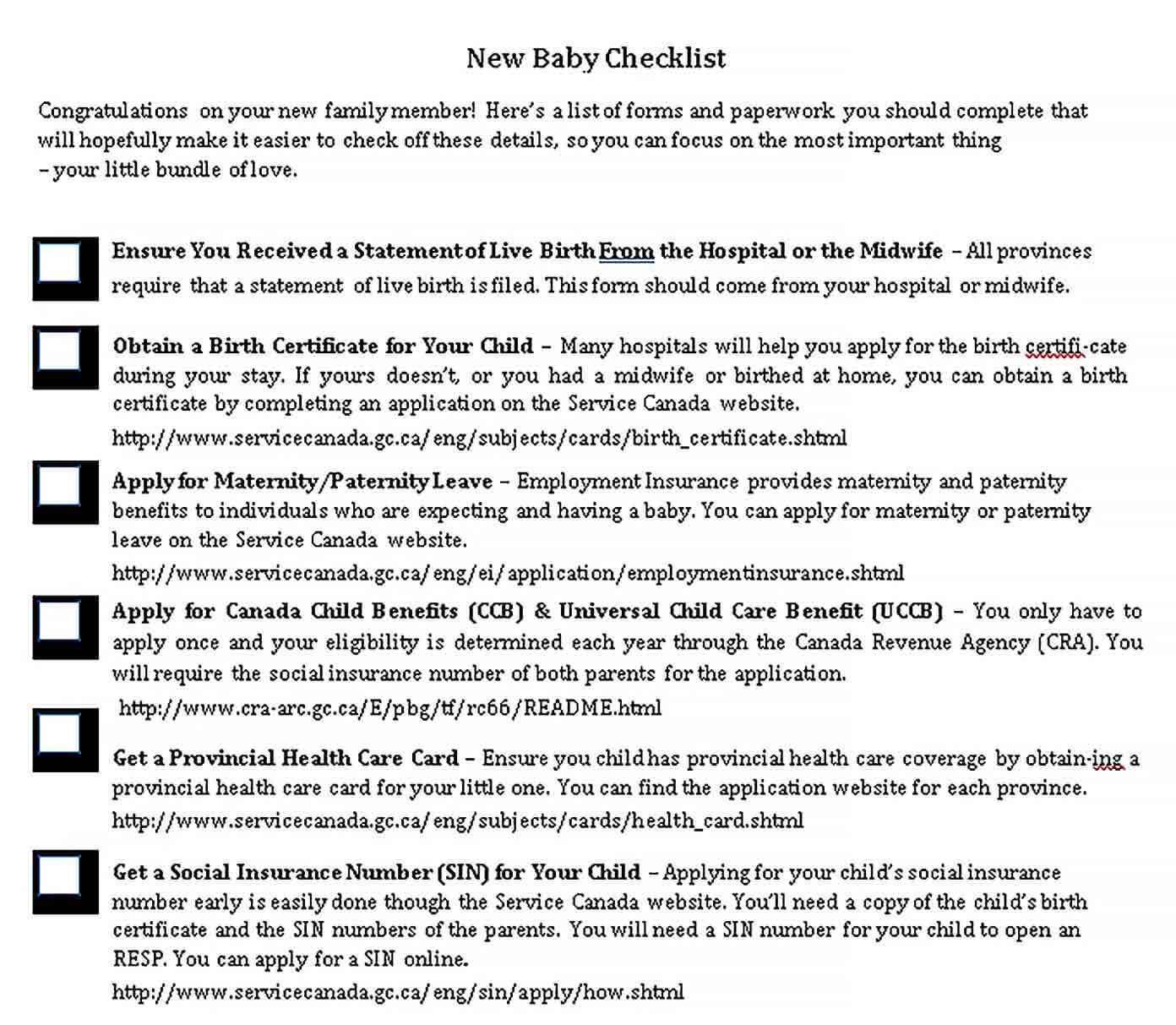 Sample Baby To Do Checklist Sample