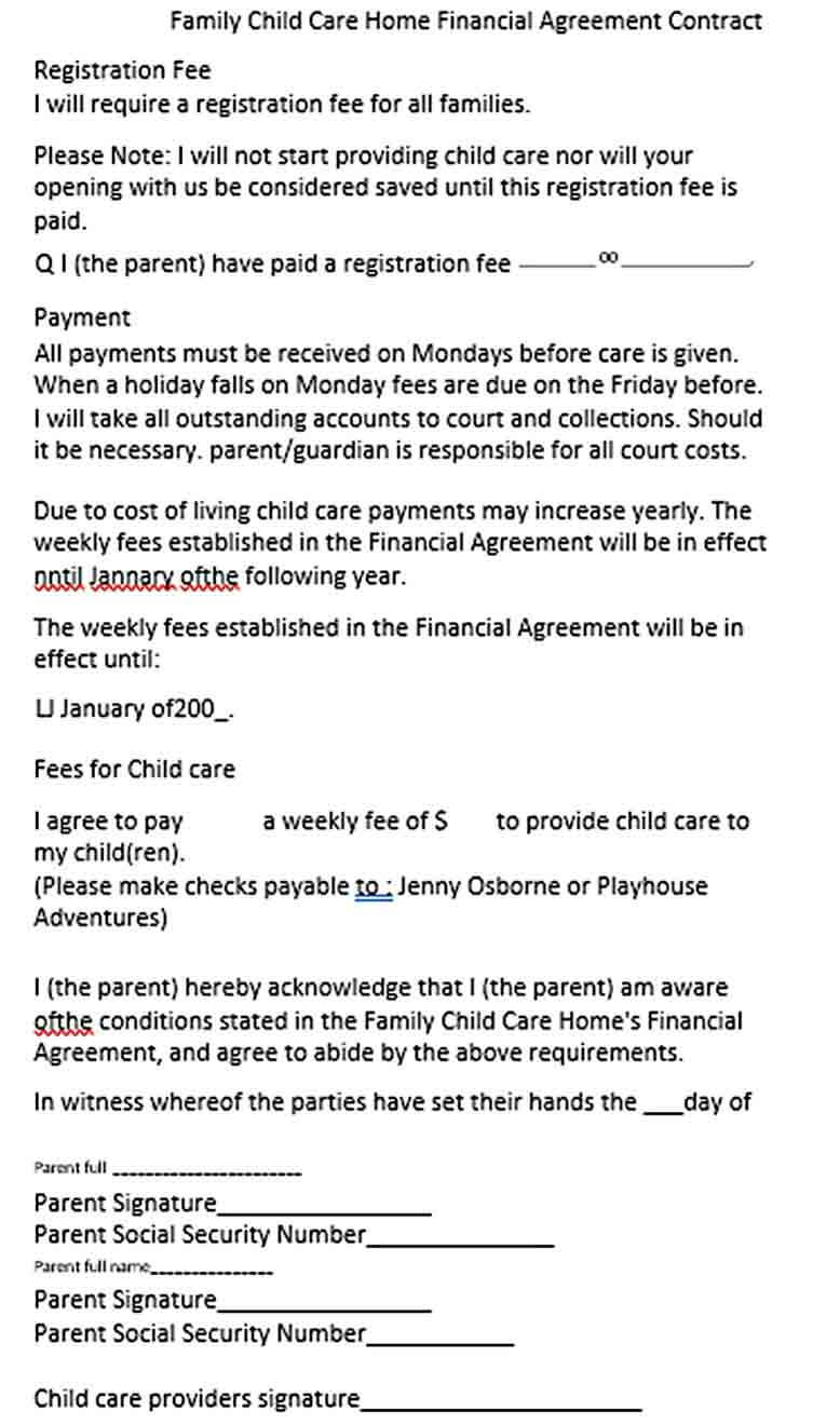 Sample Child Care Financial Agreement