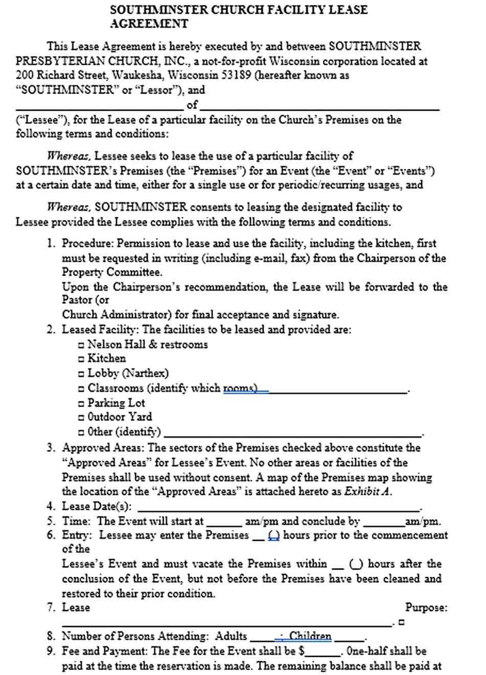 Sample Church Lease Agreement Template