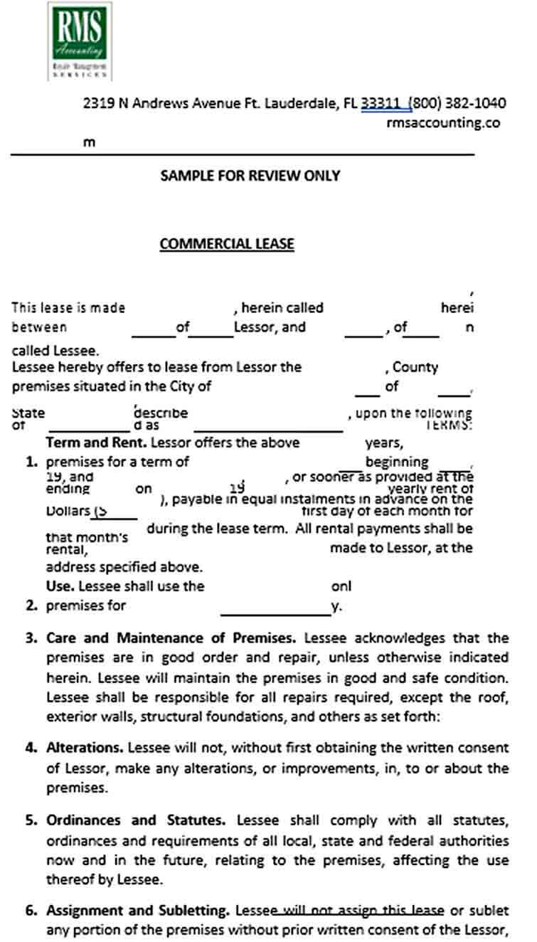 Sample Commercial Land Lease Agreement Template