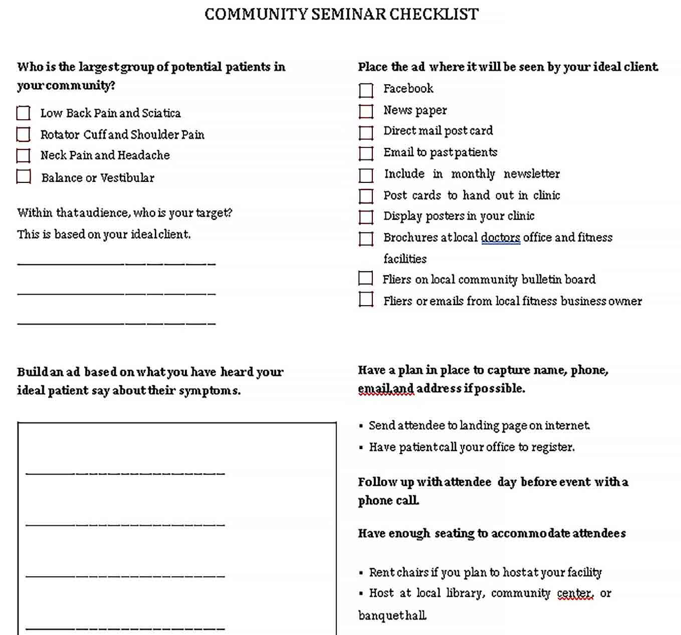 Sample Community Seminar Checklist