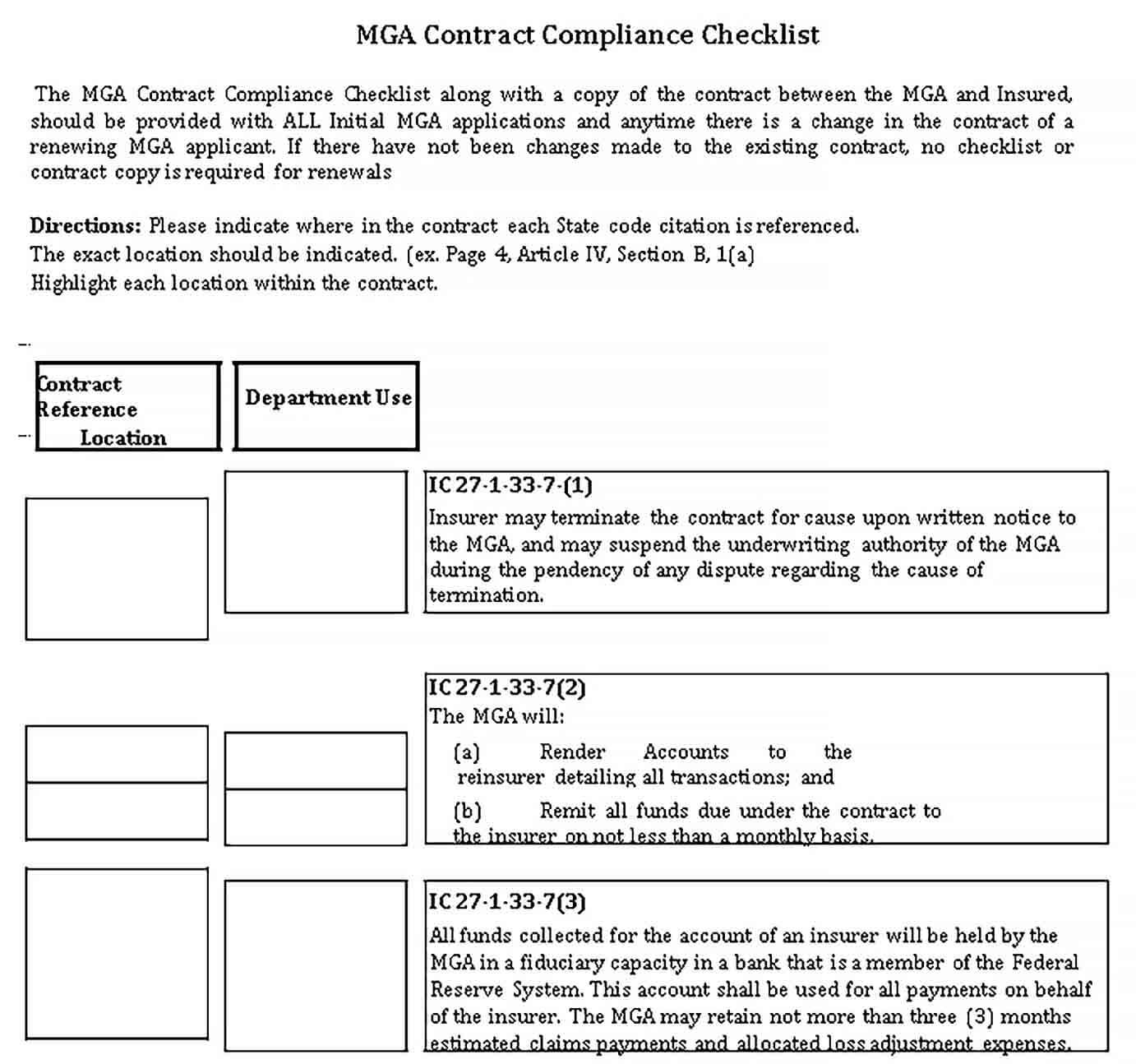 Sample Contract Compliance Checklist Template