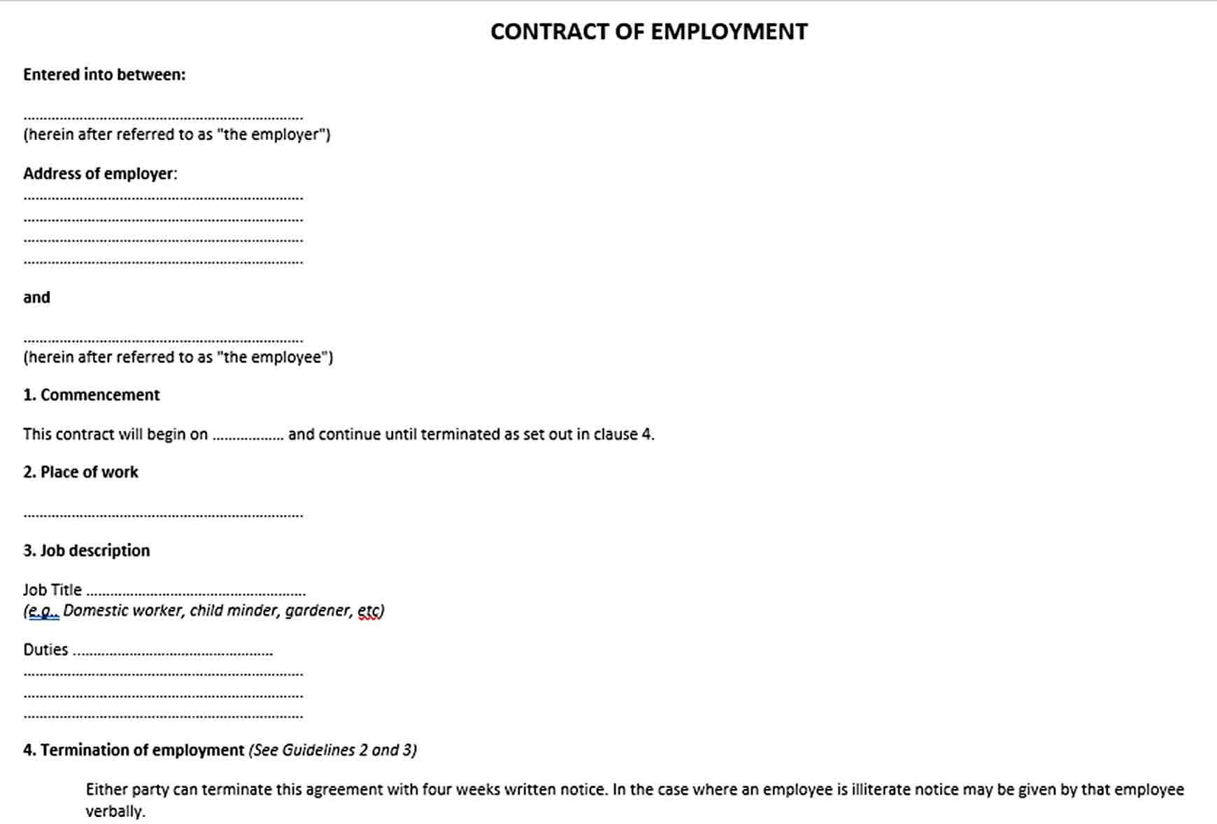 Sample Contract Of Employment Agreement Document