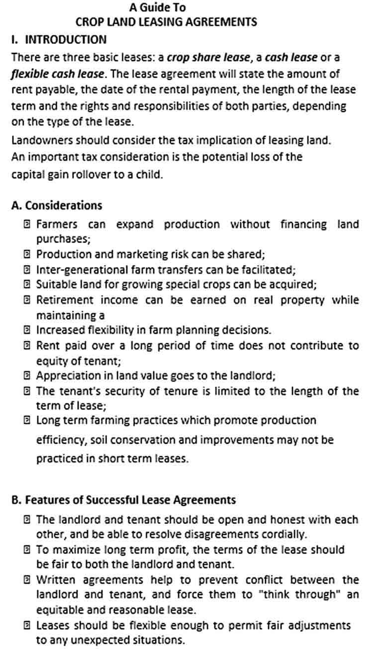 Sample Crop Land Basic Rental Agreement