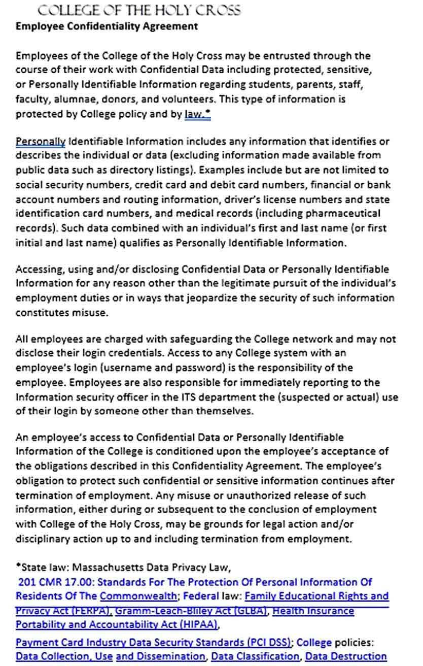 Sample Data Confidentiality Agreement for Employee