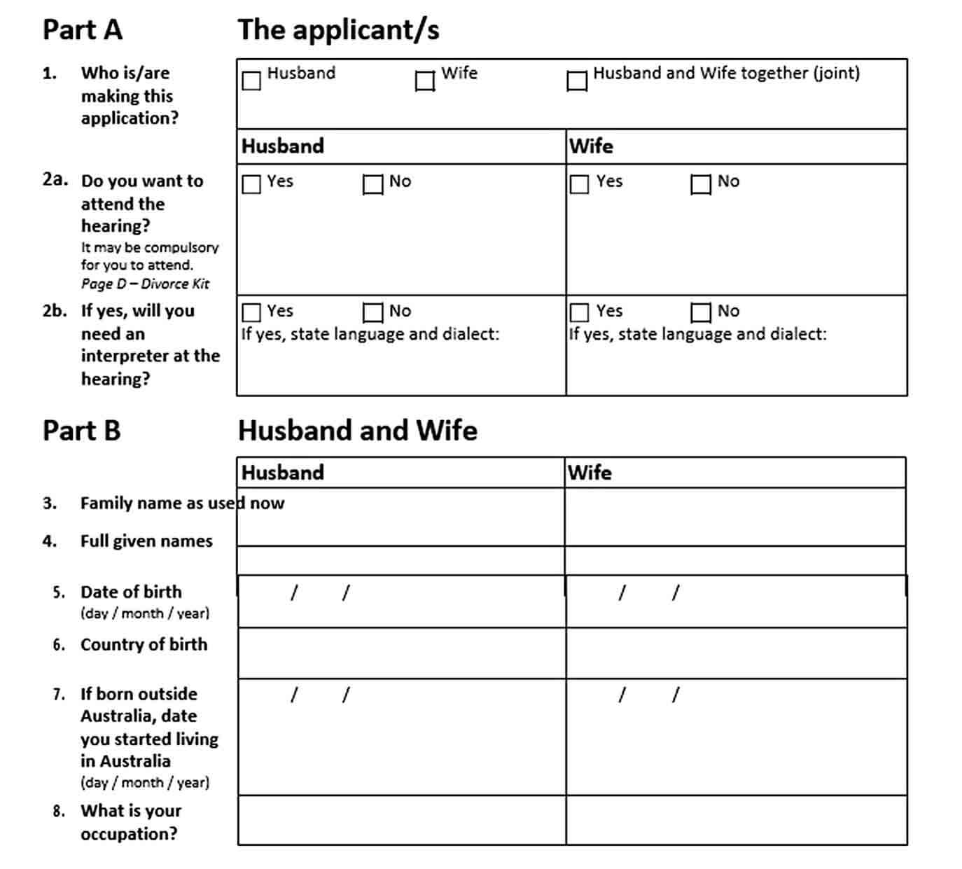 Sample Divorce Application Form PDF Format