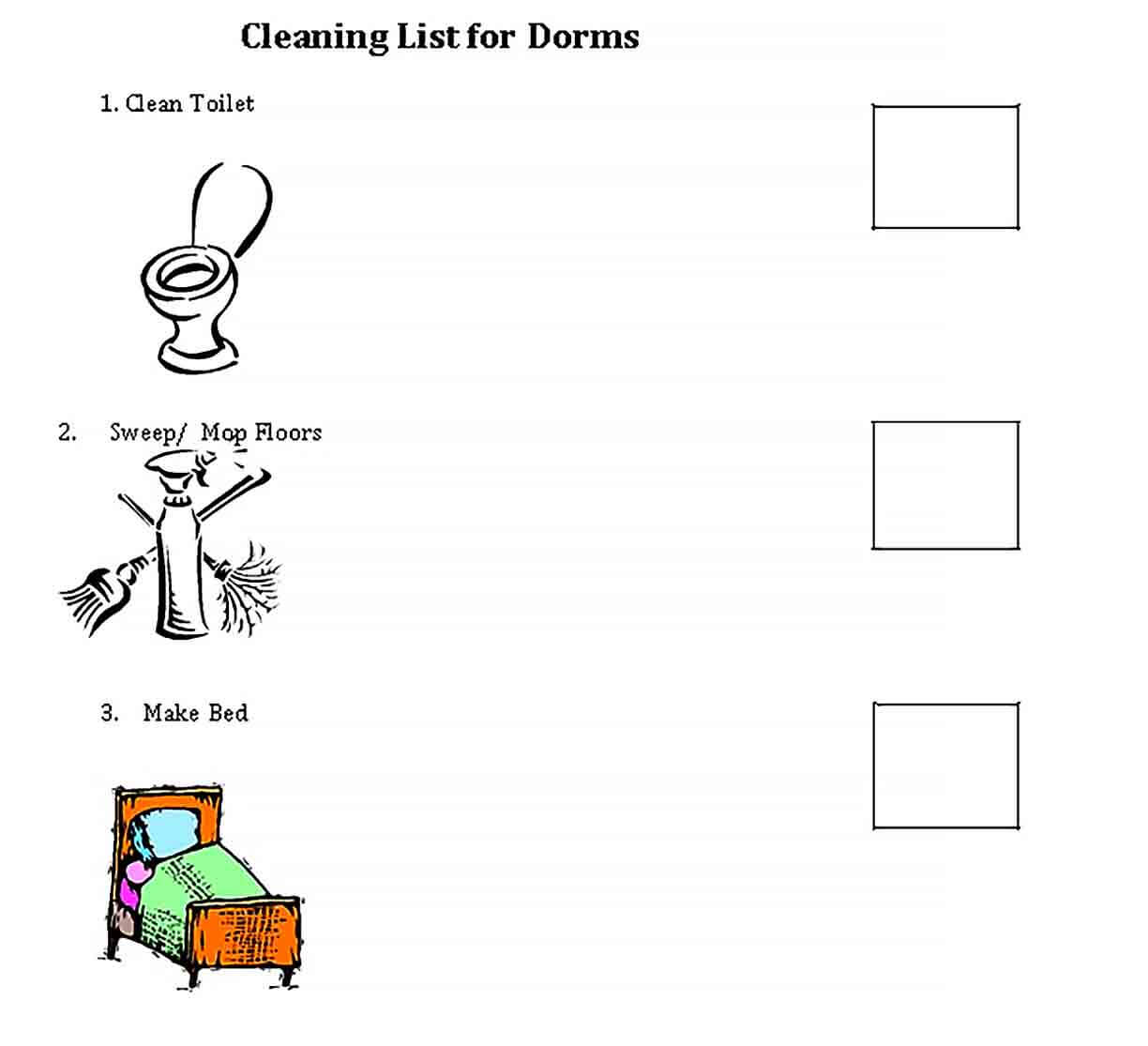 Sample Dorm Room Cleaning Checklist Template
