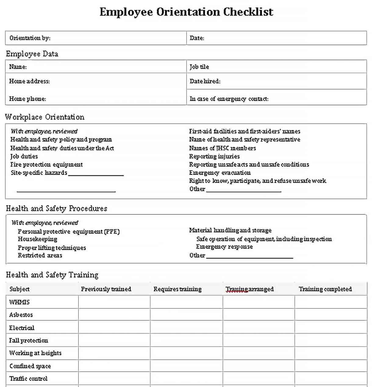 Sample Elegant Orientation Checklist Template