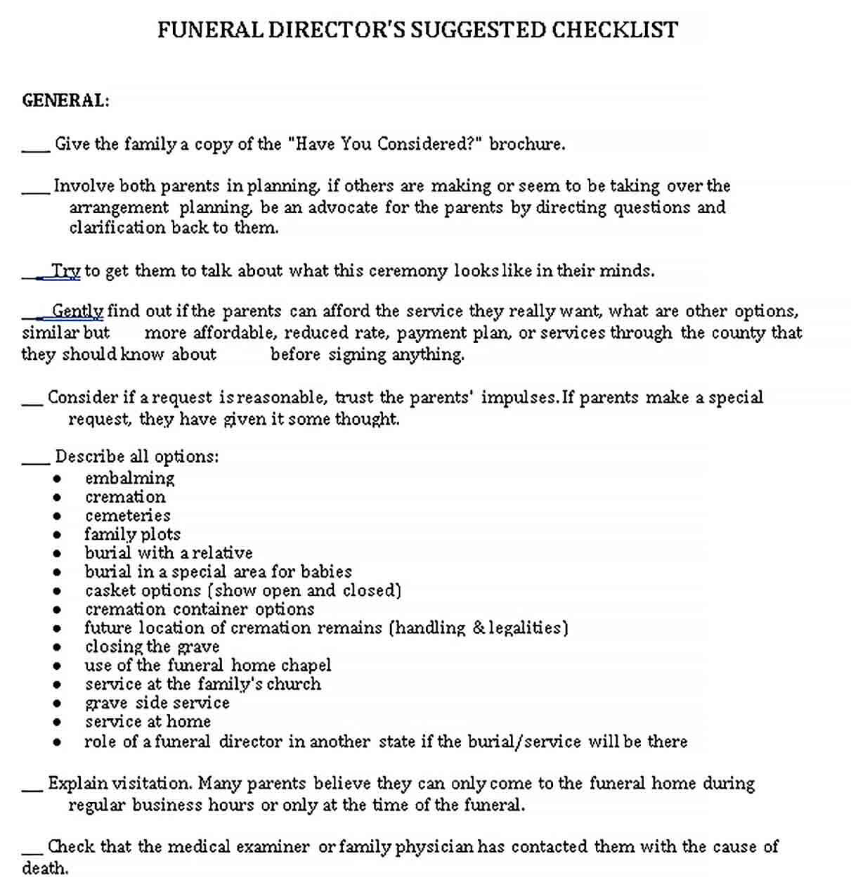 Sample Funeral Checklist in PDF