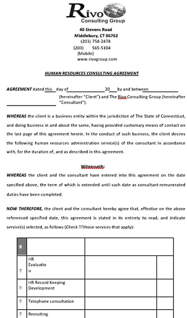 Sample Hr Consulting Agreement Template