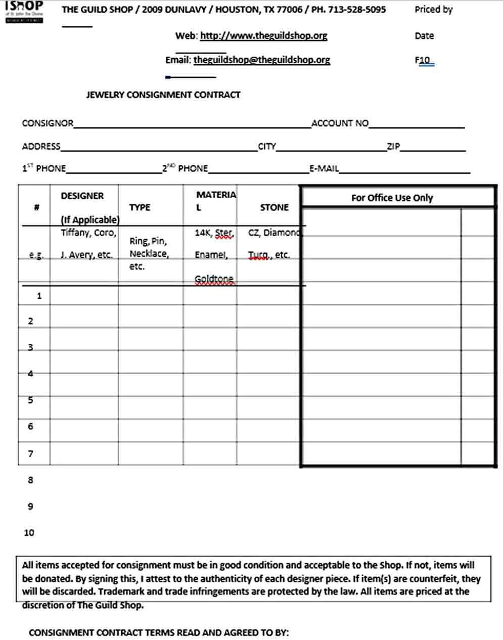 Sample Jewelry Consignment Agreement Template