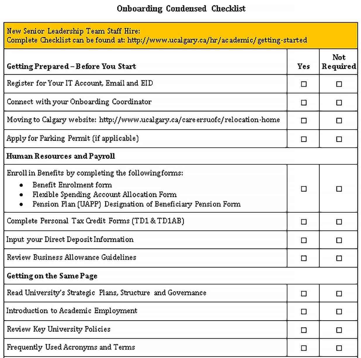 Sample Onboarding Checklist DOC Format Template