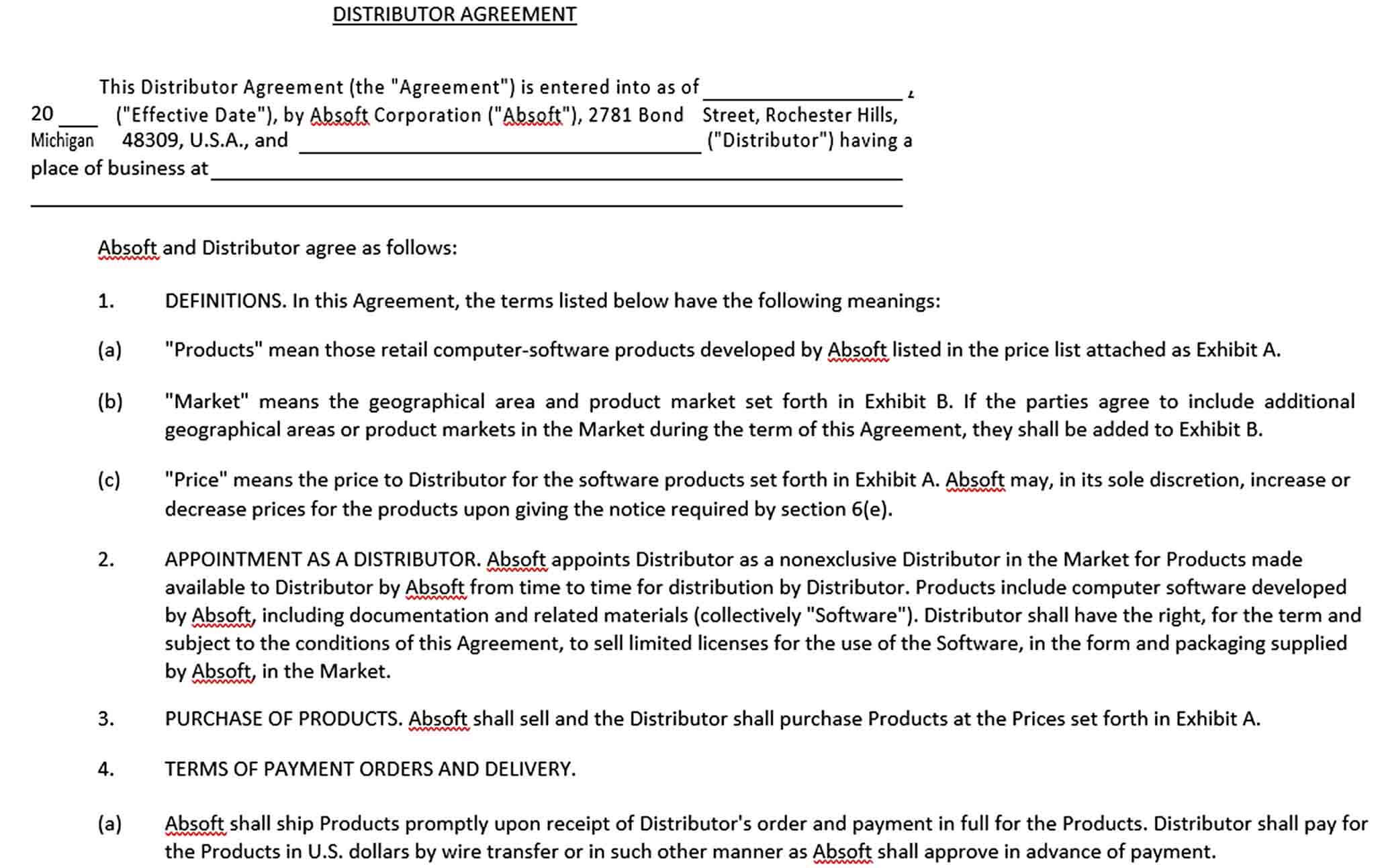 Sample Product Distribution Agreement Template