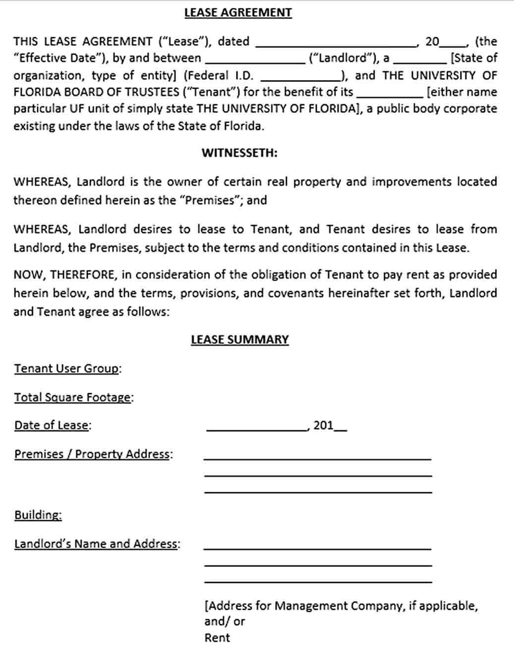 Sample Real Estate Lease Agreement Template