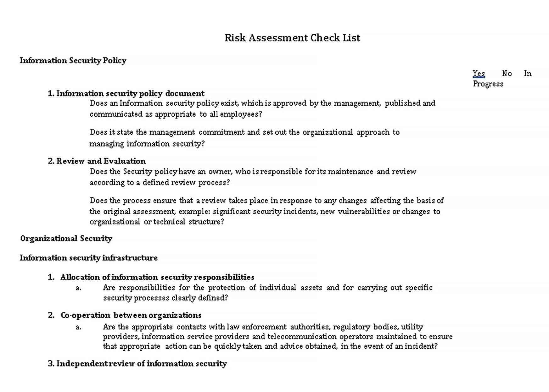 Sample Risk Security Assessment Checklist