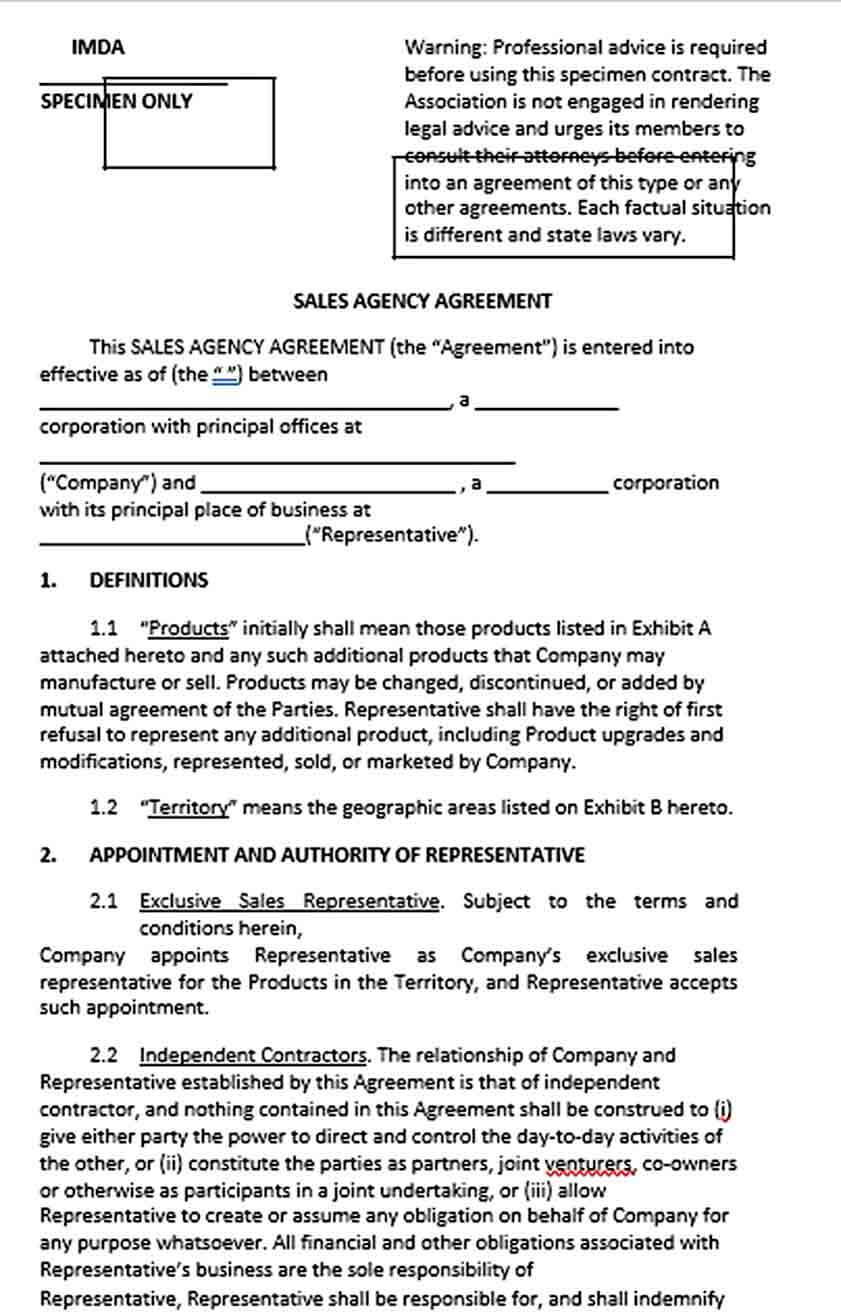 Sample Sales Agency Commission Agreement Template