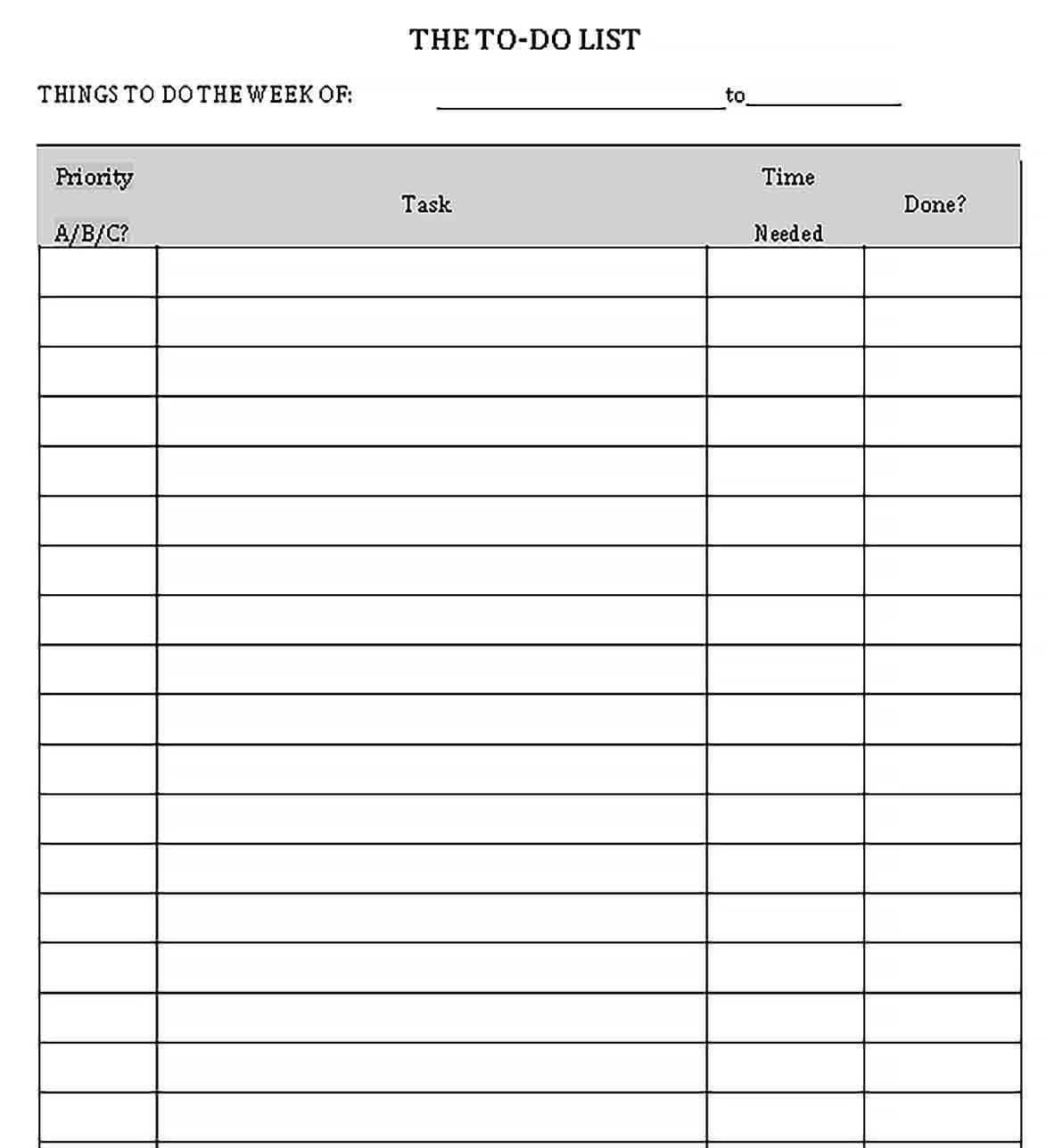 Sample Things To Do Checklist
