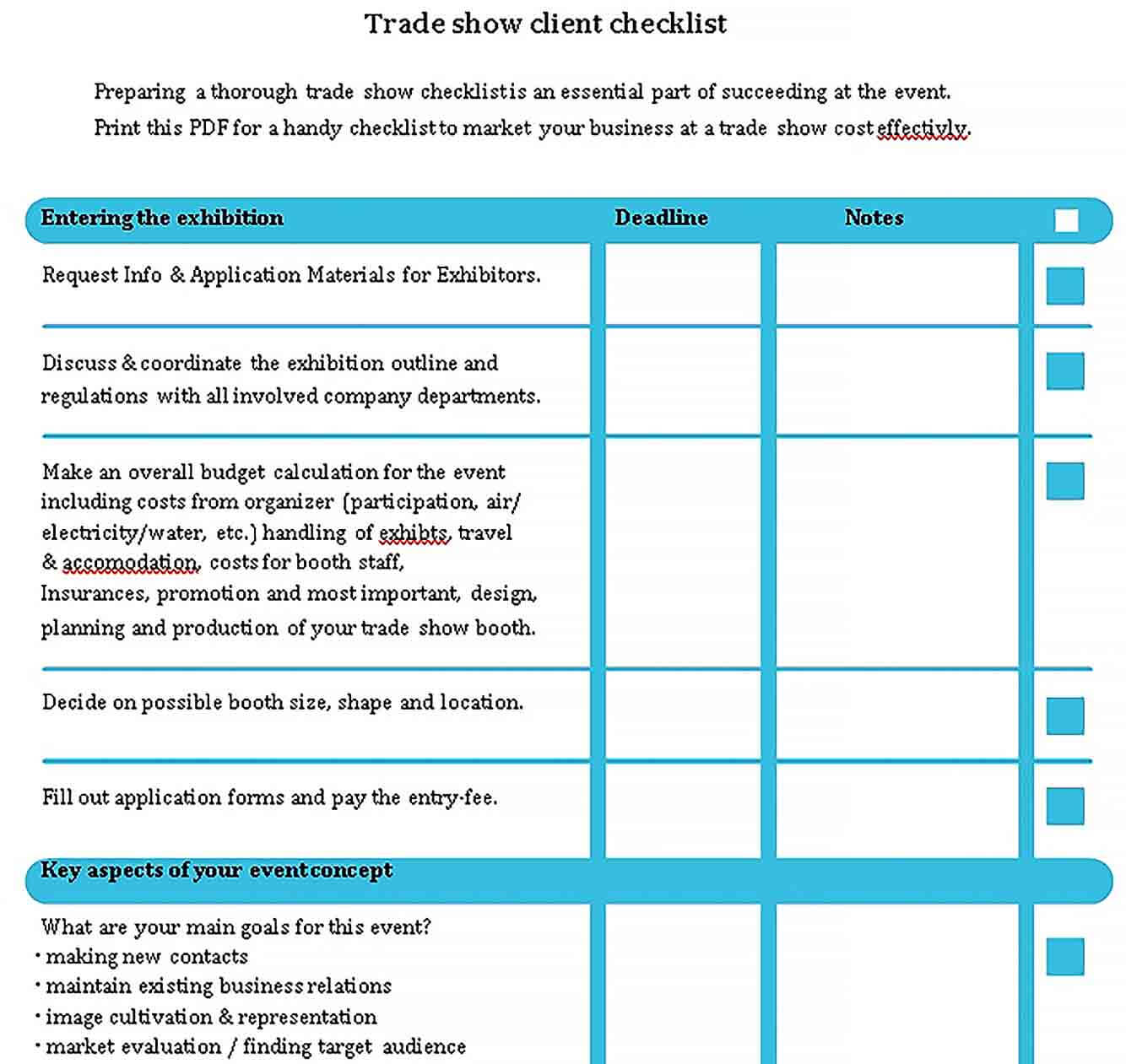 Sample Trade show client checklist