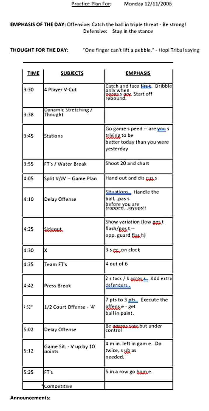 Basketball Schedule Practice Template