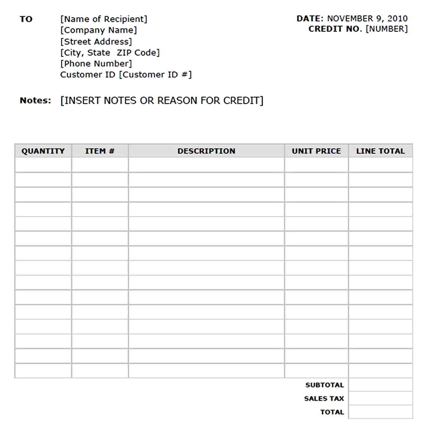Blank Credit Memo Form Template Download