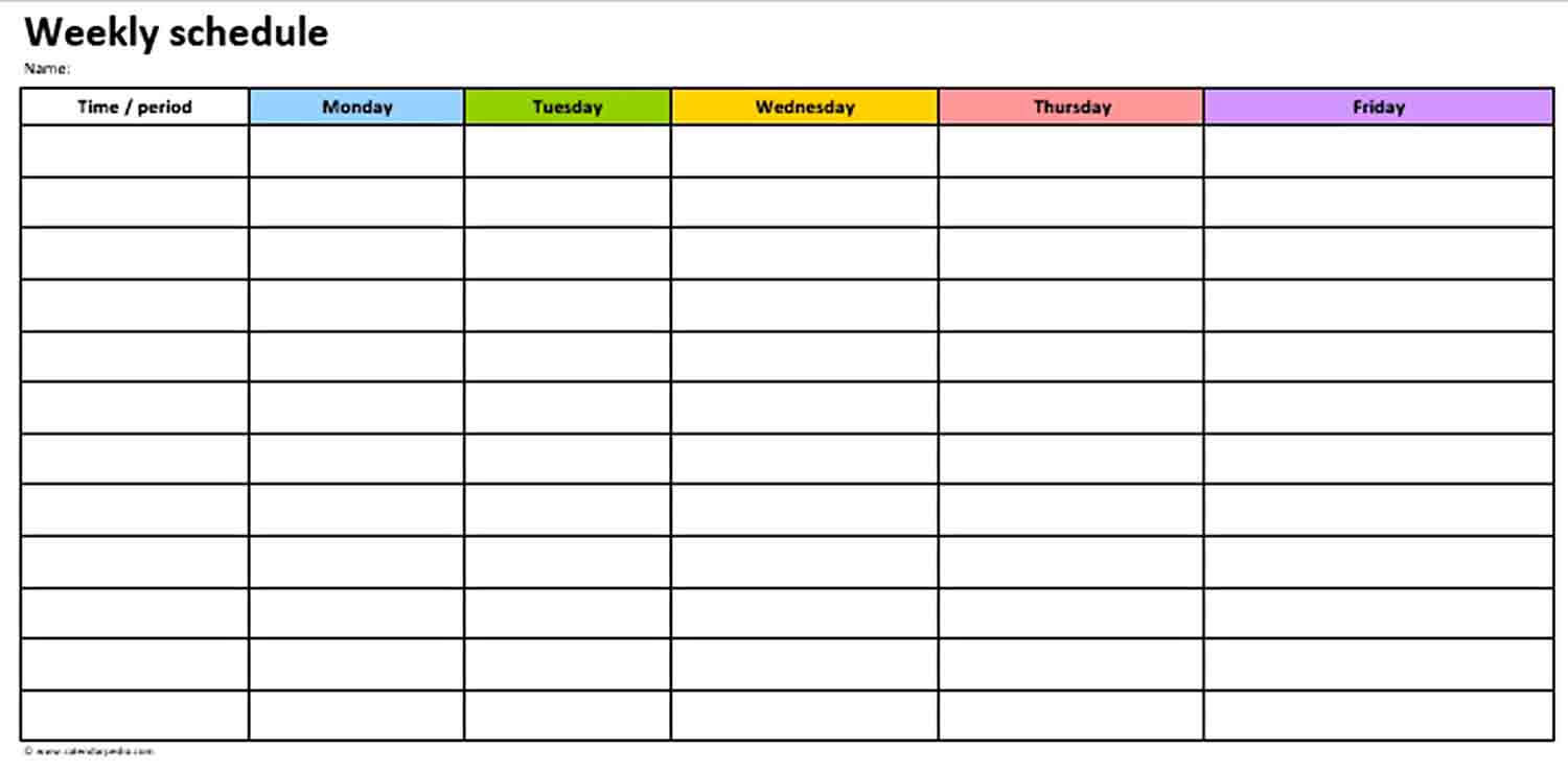 Blank Daily Weekly Work Schedule Template