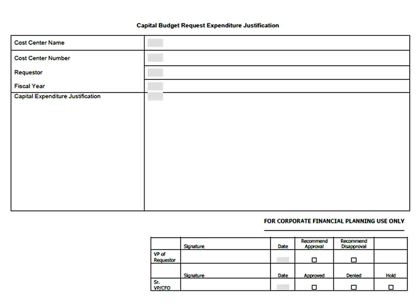 Capital budget Request Expenditure template