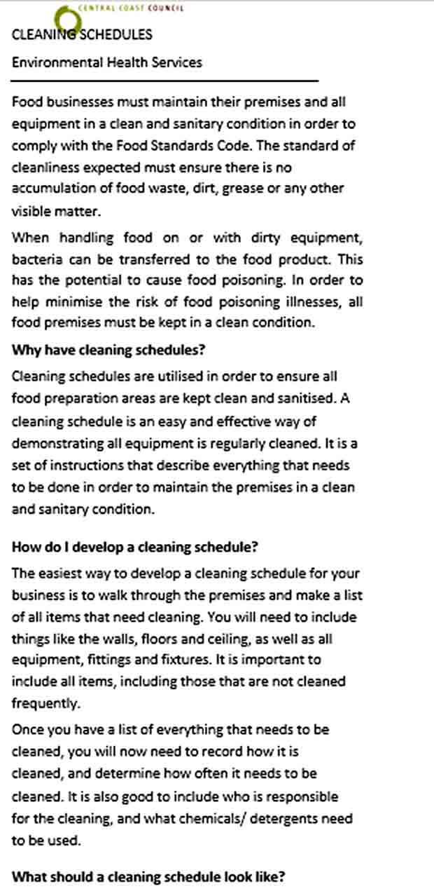 Cleaning Schedule Kitchen Free Download PDF Format Template