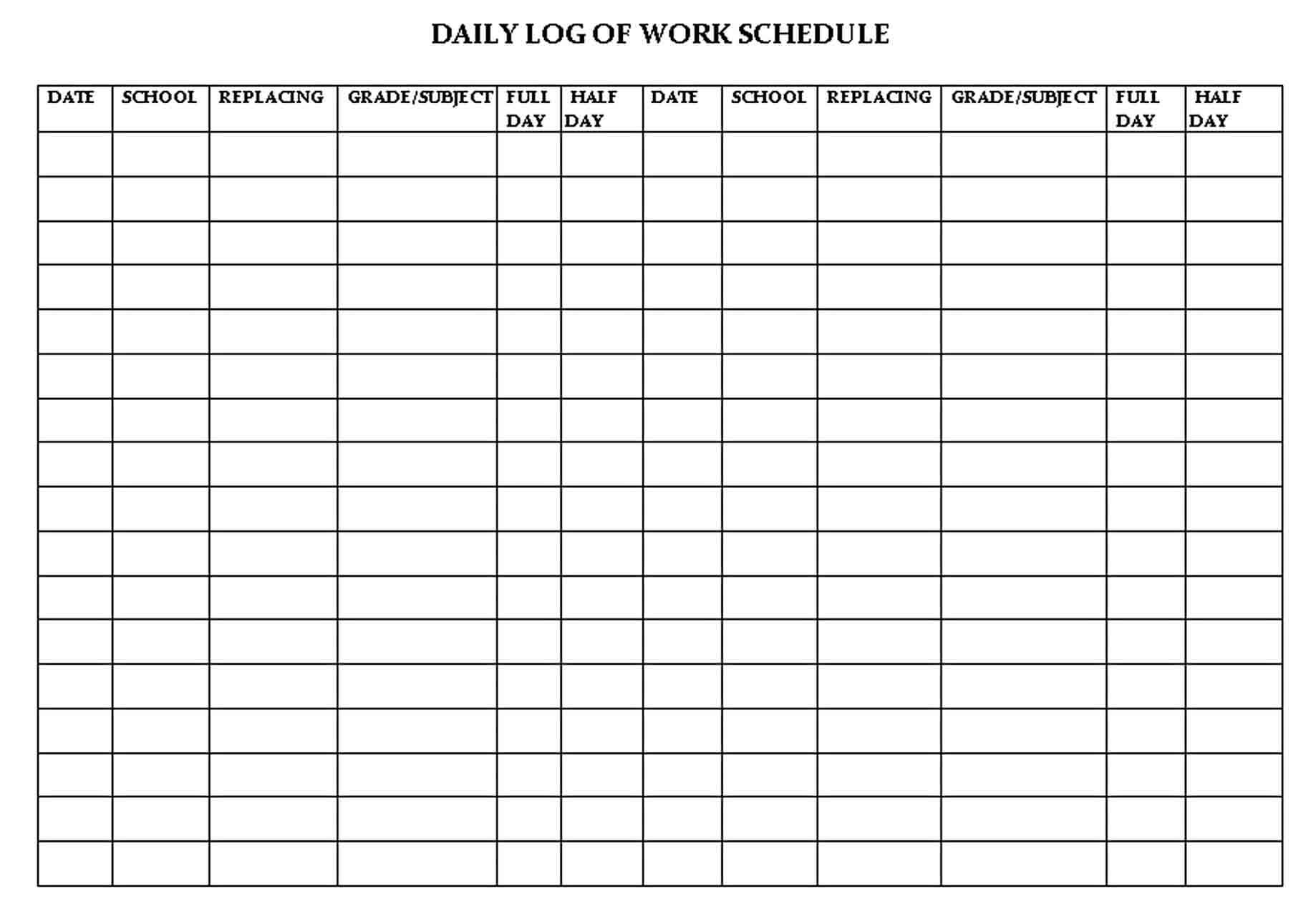 Daily Log of Work Schedule Template in PDF 1