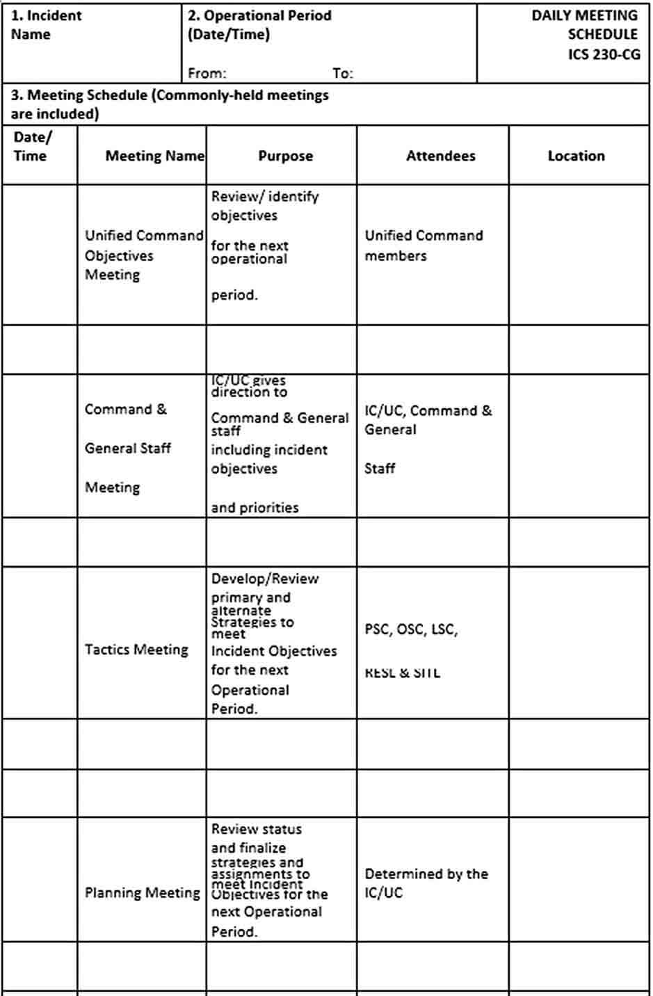 Daily Meeting Schedule Template PDF Format