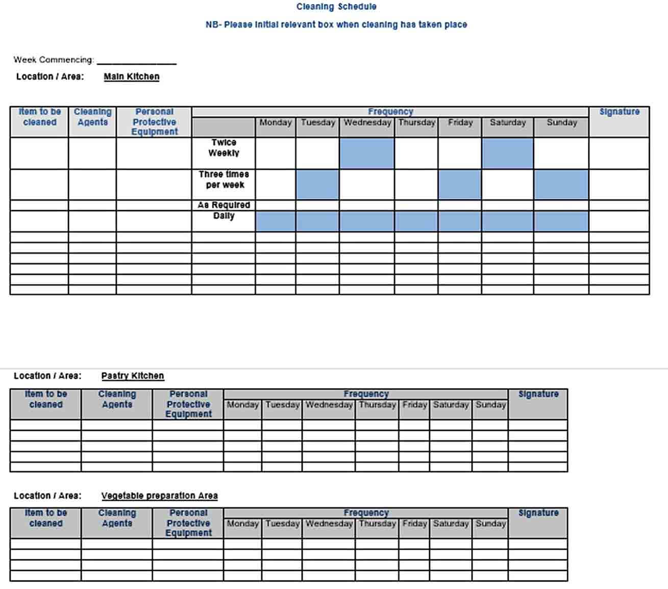 Doc Format Free Download Cleaning Schedule Template