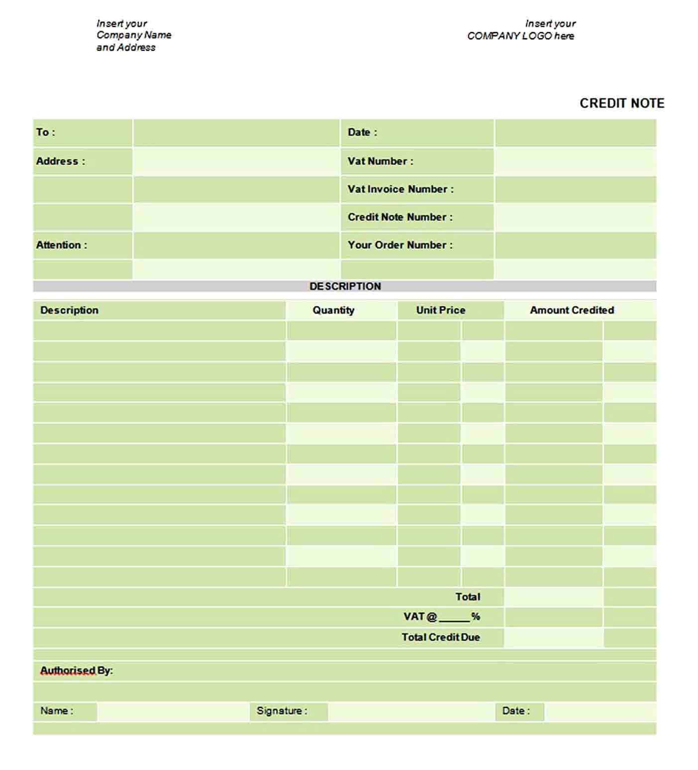 Download Credit Note Doc Format Template