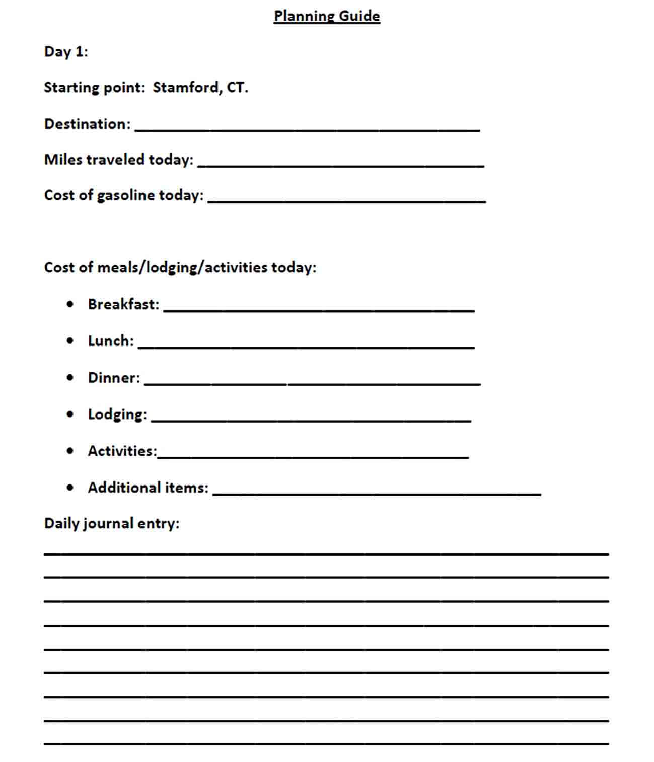 Dream Vacation Budget Template PDF Format